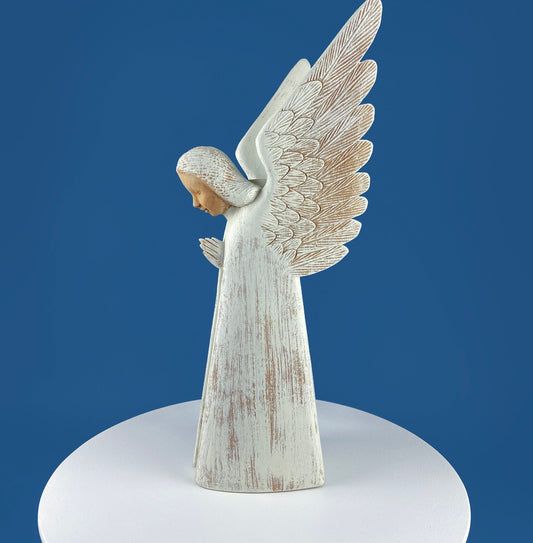 Wooden Hand Carved Angel Figurine. Large Limited Edition, #15, Angel Statue. Stunning Sculpute of Praying Angel. Candle Holder or Art.