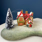 Set of 3 Tree Ornaments by Dept 56. Porcelain Hand Painted Bldgs.: Dedlock Arms, Santa's Workshop, and Dickens'Village Mill. Home or Retail.