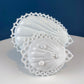 Milk Glass Tear Drop Small Serving Dishes with Fluting & Lacy Brim. Set of 2 White Serving Dishes. Kitchen, Bath Decor. Condiment, Soap Dish