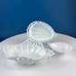 Milk Glass Tear Drop Small Serving Dishes with Fluting & Lacy Brim. Set of 2 White Serving Dishes. Kitchen, Bath Decor. Condiment, Soap Dish