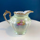 Lefton Porcelain Pitcher Vase: Hand Painted Wild Rose, Gold Trim