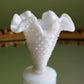 Fenton Milk Glass Vase, Hobnail, Ruffled Rim, Scalloped Edge