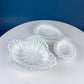 Milk Glass Tear Drop Small Serving Dishes with Fluting & Lacy Brim. Set of 2 White Serving Dishes. Kitchen, Bath Decor. Condiment, Soap Dish