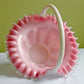 Crystal Basket /  Pink Crest and Silvercrest Bowl with Handle.  Ruffled Scalloped Rim.  Gift for Her.
