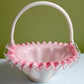 Crystal Basket /  Pink Crest and Silvercrest Bowl with Handle.  Ruffled Scalloped Rim.  Gift for Her.