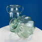 Hand Blown Glass, Light Green Vases. Pair of Large Thick Heavy Glass Flower Vases. Rustic or Modern Home Decor. Art Glass. Collectible Glass
