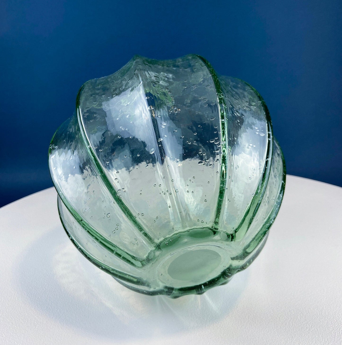 Hand Blown Glass, Light Green Vases. Pair of Large Thick Heavy Glass Flower Vases. Rustic or Modern Home Decor. Art Glass. Collectible Glass