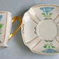 Hand Painted Porcelain Teacup Saucer Demitasse Set with Square Shape and Rounded Corners