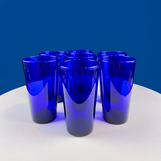 Modern Cobalt Blue Tumblers. Set of 6 Minimal Glasses. Blue Kitchen Decor. Dining Room Decor. Cottagecore Living. Collectible Glass.