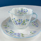 Antique Shelley Porcelain Cup and Saucer: Blue Rock Floral Pattern