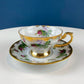 Vintage Moss Rose Porcelain Tea Cup and Saucer: Gold Swirl Silhouette