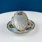 Vintage Moss Rose Porcelain Tea Cup and Saucer: Gold Swirl Silhouette