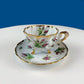 Vintage Moss Rose Porcelain Tea Cup and Saucer: Gold Swirl Silhouette