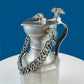 Pewter Jug with Ram Details & Chain. Swiss Aarau Hand Made Tankard Pitcher Vase. For Dry or Live Flowers. Rustic Home Display. Gift for Dad.