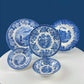 Collection of Fine English Blue White Tableware. 3 Plates & 2 Berry Bowls. Lochs of Scotland. Huddington Court. Tonquin by Mott. Rustic Home