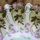 Antique Austrian Hand Painted Porcelain Serving Bowl with Matching Salad Dessert Bowls. Rose Motif Ornate Scalloped Edge. Dining Room Decor.