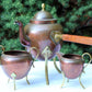 Antique Copper Turkish Coffee Maker Set, Wooden Handle, Tin Lined