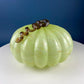 Large Hand Blown Glass Pumpkin. Stunning Lime Yellow Glass Gourd with Brown Stem. Collectible Home Decor for Fall, Halloween, Thanksgiving.
