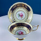 Vintage Paragon Cup and Saucer. Porcelain Tea Set. Lt Yellow with Dark Blue and Gold Bend. Rose Motif.  Excellent Gift Idea for Tea Lover.