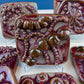 Set of 7 Handmade 3D High Gloss Art Tiles. Dark Red Translucent Glaze. Water Creatures Formations Flora. Wall Decor. Gift for Artist.