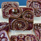 Set of 7 Handmade 3D High Gloss Art Tiles. Dark Red Translucent Glaze. Water Creatures Formations Flora. Wall Decor. Gift for Artist.