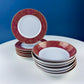 Red & Gold Salad or Dessert  Plates with Matching Berry Bowls. Floral Motif. Harmony House. Set of 6.  Dining Rm Decor. Holiday Table Decor.