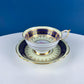 Vintage Paragon Cup and Saucer. Porcelain Tea Set. Lt Yellow with Dark Blue and Gold Bend. Rose Motif.  Excellent Gift Idea for Tea Lover.