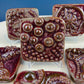 Set of 7 Handmade 3D High Gloss Art Tiles. Dark Red Translucent Glaze. Water Creatures Formations Flora. Wall Decor. Gift for Artist.
