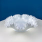 Large Silvercrest Bowl with Ruffled Edge. White Glass Fruit Bowl or Serving Dish with Clear Brim. Table Centerpiece. Wedding Gift.