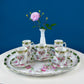 Antique Hot Chocolate or Coco Serving Set. Wild Roses Motif. Oval Hand-Painted Tray & Five Matching Cups. Anniversary Gift. Gift for Mom.