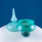 Modern Sky Blue Hand Blown Curvilinear Glass Vase. Beautiful Smooth Opaque Lt. Blue Glass Modern Home Decor. Interior Design Ideas.