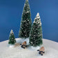Christmas Village Collection of Small Illuminated Houses. Set of 4 Bldgs: Mill, 2 Churches, Train St., Council Offices, 2 Sheep and 3 Pines.