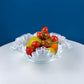 Large Silvercrest Bowl with Ruffled Edge. White Glass Fruit Bowl or Serving Dish with Clear Brim. Table Centerpiece. Wedding Gift.
