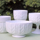 Milk Glass Oak Leaf Design Bowls. Set of Three Differently Shaped Vases. White Herb Planters.
