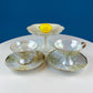 Vintage Pearlescent Tea Cups and Saucers with Light Yellow & Gold Accents. Set of 2 Cups. Slightly Different Silhouettes. Gift for Couple.