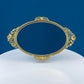 Vintage Large Gold Dresser Vanity Mirror Tray. Rich Gilded Metal Tea Rose Oval Frame. Chic Bedroom Bath Perfume Display. Wall Hanging.