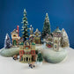 Christmas Village Collection of Small Illuminated Houses. Set of 4 Bldgs: Mill, 2 Churches, Train St., Council Offices, 2 Sheep and 3 Pines.