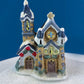 Christmas Village Collection of Small Illuminated Houses. Set of 4 Bldgs: Mill, 2 Churches, Train St., Council Offices, 2 Sheep and 3 Pines.