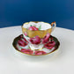 Teacup & Saucer with Large Red Roses and Rich Gold Rim. Queen Anne Fine China. Dining Room Decor. Romantic Gift for Tea Lover, Him or Her.