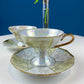 Vintage Pearlescent Tea Cups and Saucers with Light Yellow & Gold Accents. Set of 2 Cups. Slightly Different Silhouettes. Gift for Couple.