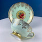 Vintage Mint Green and Gold Tea Cup & Saucer with Fruit Motif. Paragon Fine Bone China. Peaches, Plums, Berries. Gift for Him Her Tea Lover.