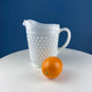 Large Milk Glass Pitcher with Hobnail Pattern and 3 Matching Tall Glasses. Juice Punch Milk Water Jug. Dining Room Decor. Lemonade Stand.