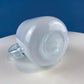 Modern White & Clear Glass Vase with Swirl Handle. Unique White Cased Hand Blown Art Glass with Scroll. Bath Storage. Interior Design Ideas.