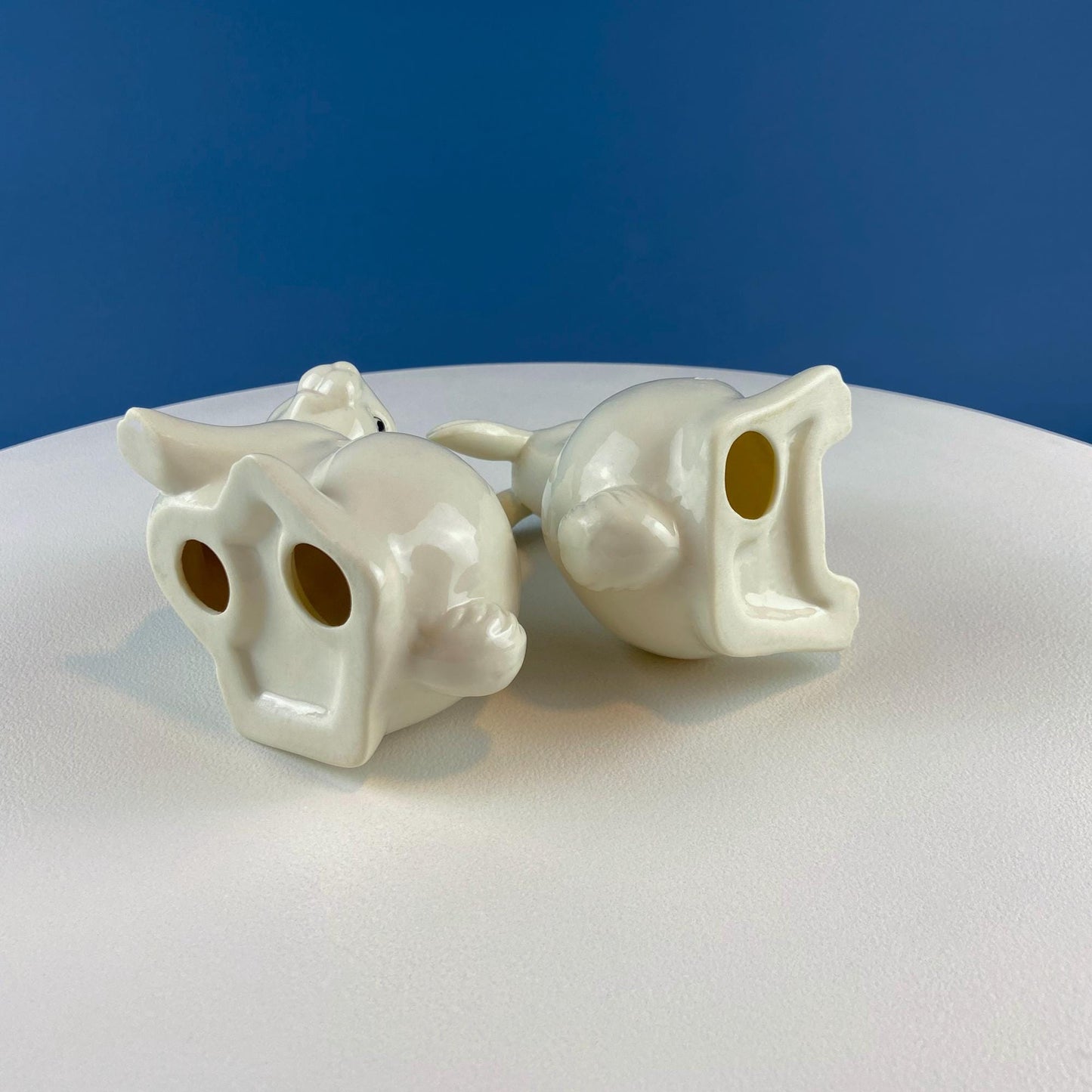 Couple of White Bunnies. Porcelain Rabbit Figurines. Set of 2. Home Dining Room Table Decor. Kids Room. Easter/Spring Celebration.