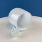 Modern White & Clear Glass Vase with Swirl Handle. Unique White Cased Hand Blown Art Glass with Scroll. Bath Storage. Interior Design Ideas.