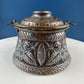 Antique Hand Pounded Copper & Tin Pail Storage Container or Vase with Lid and Brass Handle. Embossed Floral Folk Motif. Ethnic Home Decor.
