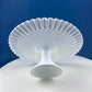 Vintage Thumb Print Milk Glass Cake Stand. White 12" Cake Serving Platter with Ruffled Edge. Wedding Birthday Holiday Celebration.