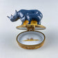 Mom and Baby Elephants Vintage Retired Limoges Miniature Box. Collectible Porcelain & Brass Trinket Ring Pill Box. African Safari Design.