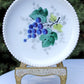 Decorative Milk Glass Plate with Hand Painted Grapes. Hobnail Rim Display Plate.
