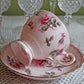 Square Tea or Coffee Cup with Bold Pink Roses and Floral Handle. Royal Stafford Berkeley Rose. Gift for a Romantic in Your Life.